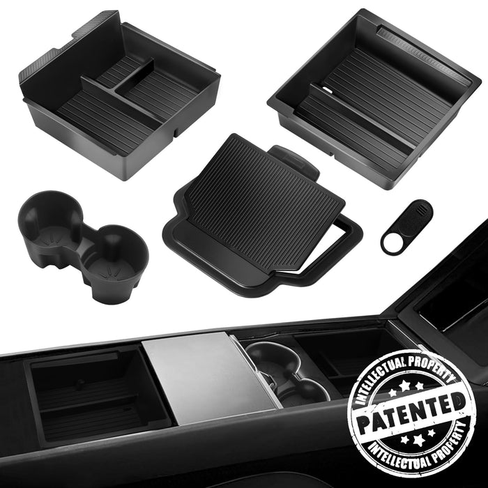 Tesla Model 3 Highland 2024-2025 Center Console Organizer Tray - Hidden Armrest Box & Cup Holder, Matte Black