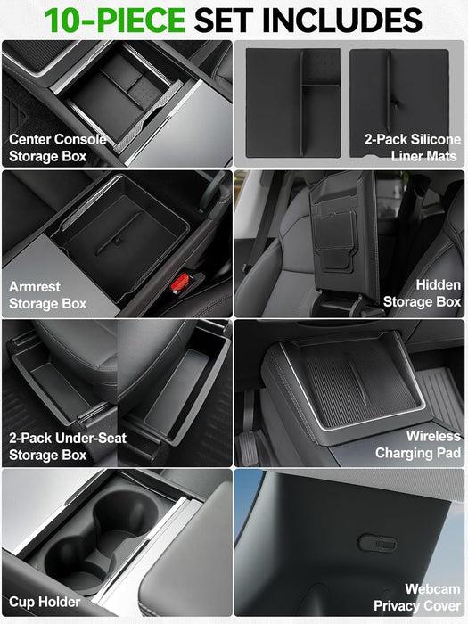 Foronetry 10-Piece Center Console Organizer for 2025-2026 Tesla Model Y Juniper Premium & Performance Black