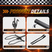 Padded frame clamps, anti theft locking hitch pin, 5 inch wheel holders and safety straps