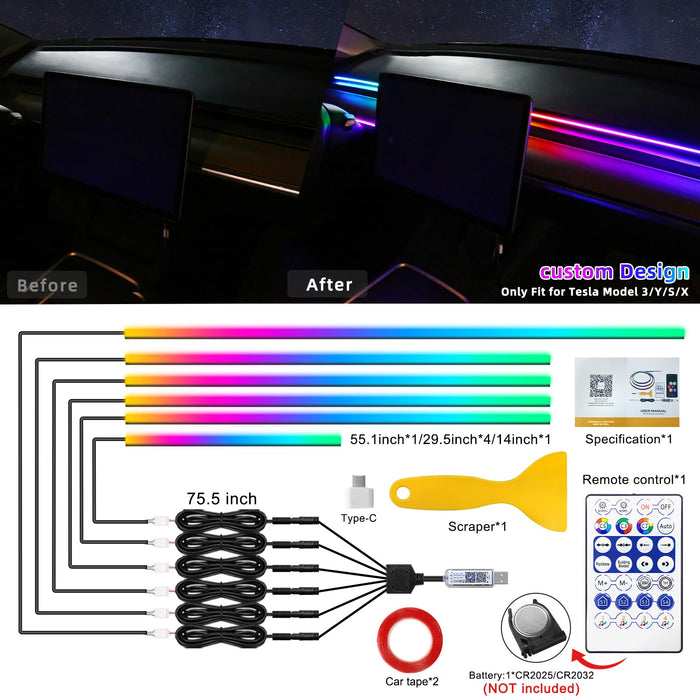 for Tesla Model 3/Y/S/X Dreamcolor Acrylic Interior Car LED Strip Light with USB/Type C, 55.1 inches Fiber Optic for Tesla Ambient Lighting Kits, RGB Sound Active Function Neon for Tesla Accessories, Neon for Tesla Model 3/Y/S/X Dreamcolor Acrylic Interior Car LED Strip Light with USB/Type C, 55.1 inches Fiber Optic for Tesla Ambient Lighting Kits, RGB Sound Active Function Neon for Tesla Accessories, Neon