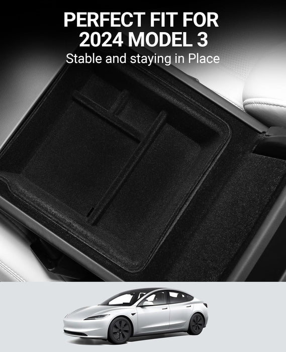 2024-2025 Tesla Model 3 Highland Armrest Hidden Storage Box - [Carbon Fiber] Design Hidden Center Console Organizer, 1PC