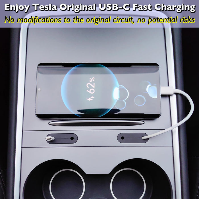 Tesla Model Y (2019-2024) & Model 3 (2021-2023) Center Console USB Hub - Cable Organizer & Charging Holder [Not Compatible w/ 2024+ Model 3]