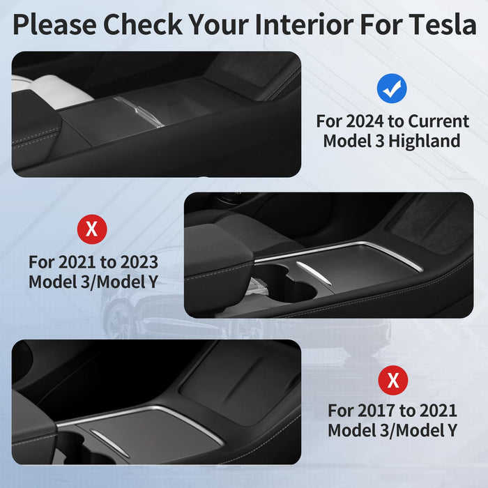 Tesla Model 3 Highland 2024-2025 Center Console Organizer Tray - Hidden Armrest Box & Cup Holder, Matte Black