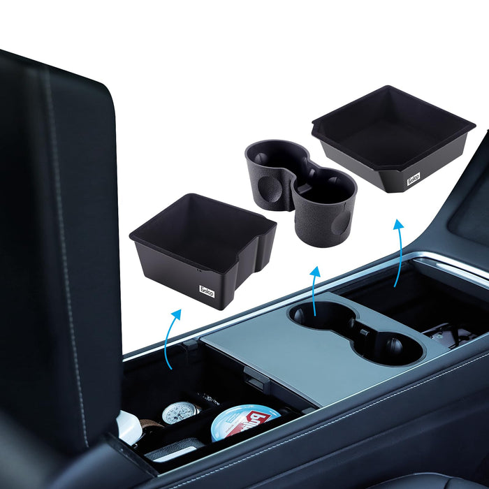 3-Piece Tesla Model 3 Highland 2024 Accessories - Console Organizer Tray, Silicone Cup Holder Insert, Flocked Material Upgrade