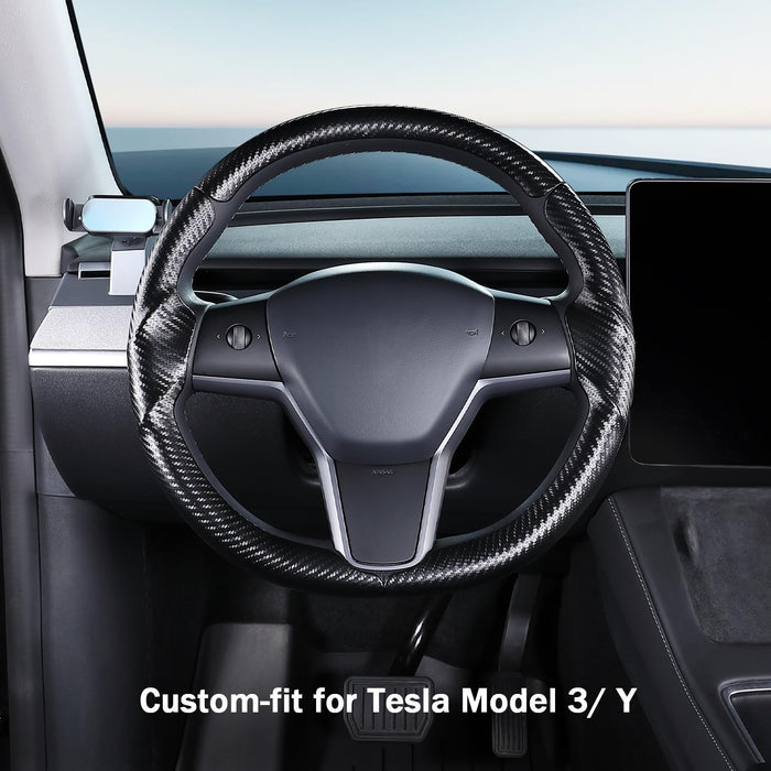 Carbon Fiber Steering Wheel Cover for Tesla Model 3 (2017-2023) | Model Y (2020-2024) | Matte Black Interior Accessory | Tesla Model 3/Y Upgrade