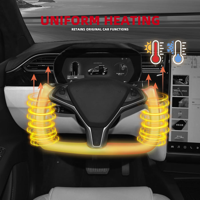 Yoke Steering Wheel for Tesla Model X 2016-2020 | Model S 2014-2020 | Black Microfiber Smooth Leather with Built-In Heating Function