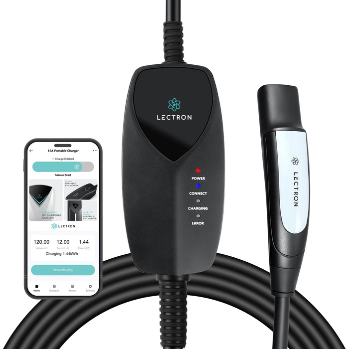 Lectron Level 1 Tesla Charger 12A WiFi | 120V NEMA 5-15 Plug | 16ft Cable NACS Connector | Portable Home EV Charger for Tesla & NACS Vehicles