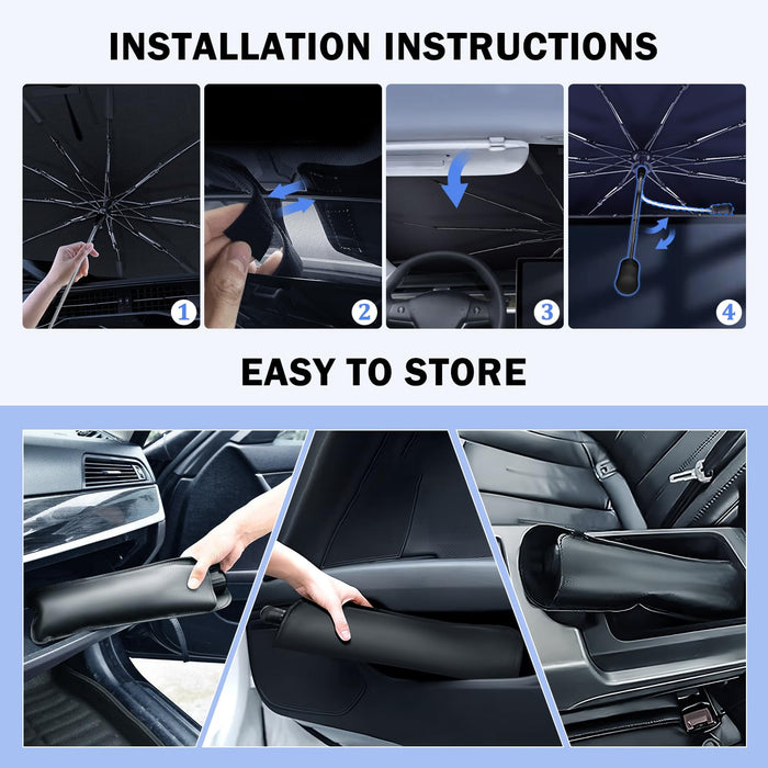 Tesla Cybertruck 2024-2025 Custom Fit Sunshade Umbrella - 100% Blackout, 6-Layer UV Front Window Protection