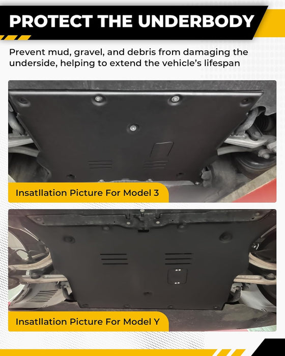 Aluminum Front Skid Plate | Underbody Engine Guard for Tesla Model 3 2017-2026 & Model Y 2020-2026 — 2.5mm Powder-Coated with Sound Insulation
