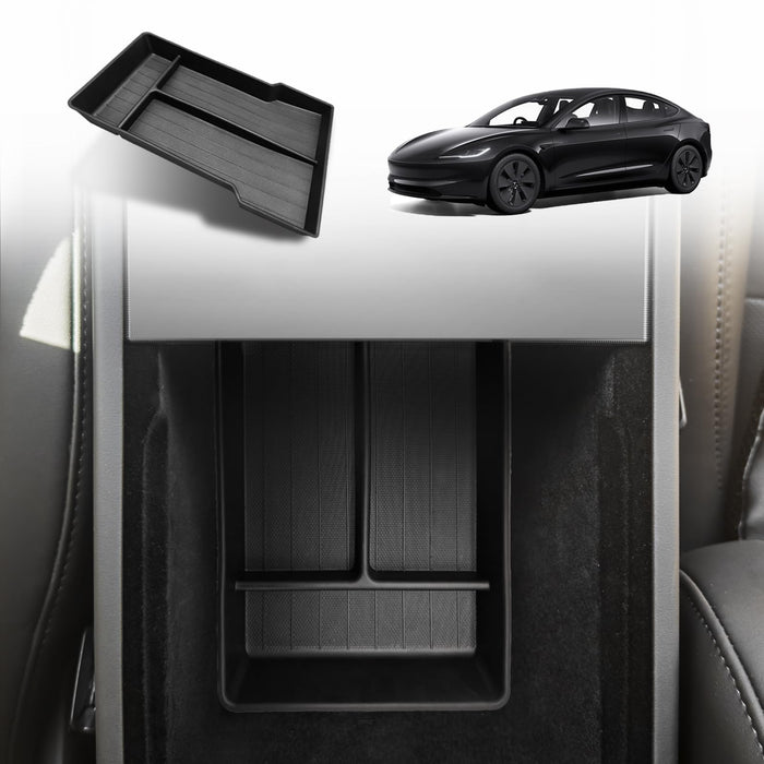 Tesla Model 3 Highland Center Console Organizer | Anti-Slip TPE Armrest Storage Box, Front Console Tray (Black) 2024-2025