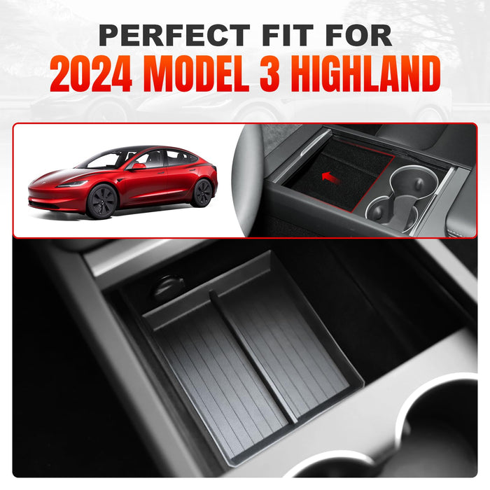 Tesla Model 3 Highland 2024 Center Console Organizer - Lower Tray Interior Storage Box