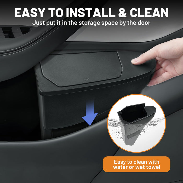 2PCS Front Door Trash Can for Tesla Model Y Juniper 2025-2026 | Side Door Storage Organizer with Push-to-Open Lid | ABS Garbage Bin Interior Accessory