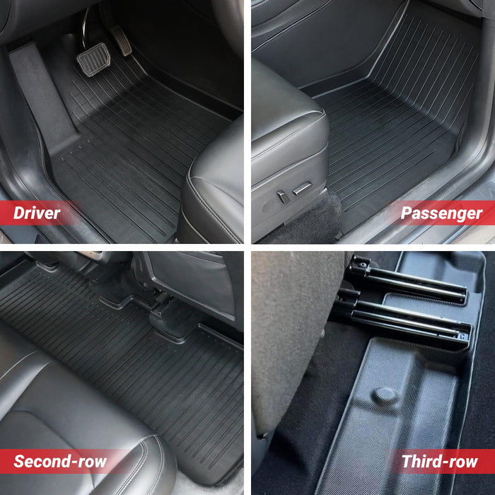 Tesla Model 3 Highland 2024 Floor Mat Set with Door Sill Protector - 6PCS Full Cover TPE Waterproof