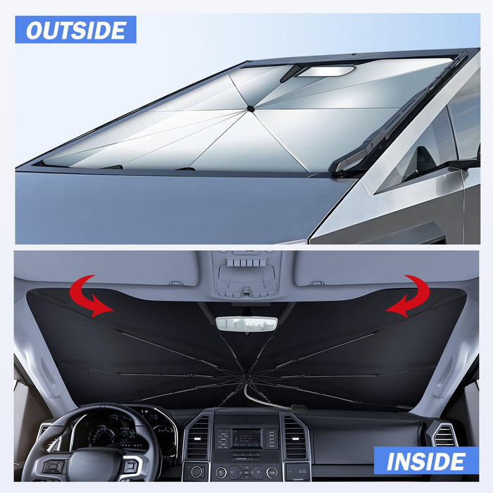 Tesla Cybertruck 2024-2025 Custom Fit Sunshade Umbrella - 100% Blackout, 6-Layer UV Front Window Protection