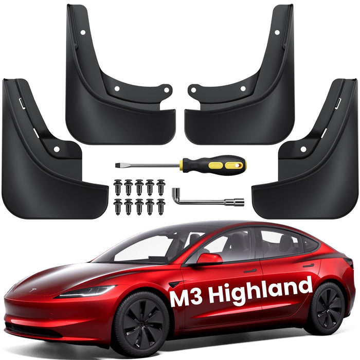 Tesla Model 3 Highland/Y/S/X 2024 Mud Flaps - Military-Grade, No-Drill All-Weather Splash Guards, Set of 4