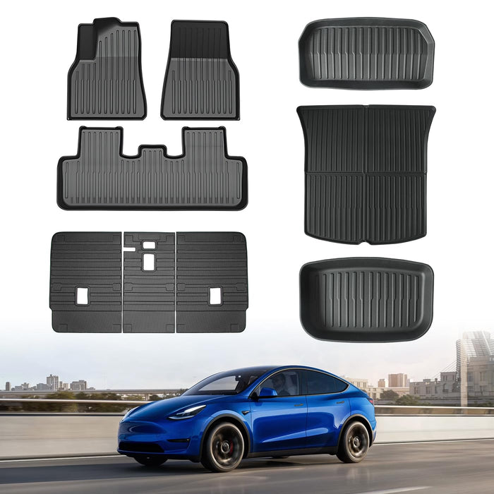 Tesla Model 3 Highland 2024 Floor Mat Set with Door Sill Protector - 6PCS Full Cover TPE Waterproof