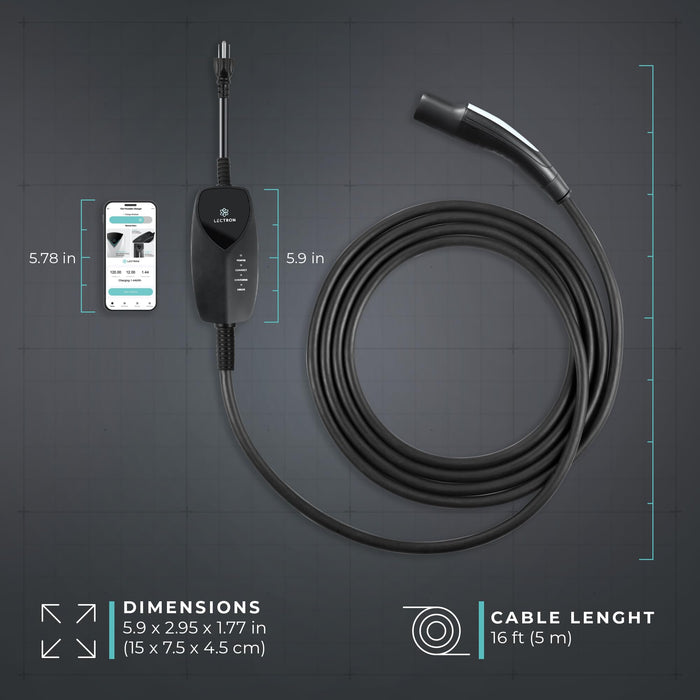Lectron Level 1 Tesla Charger 12A WiFi | 120V NEMA 5-15 Plug | 16ft Cable NACS Connector | Portable Home EV Charger for Tesla & NACS Vehicles