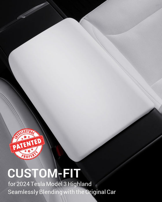 Tesla Model 3/Y/S/X Center Console Armrest Cover - Non-Slip TPE Protector, White (2016-2024)