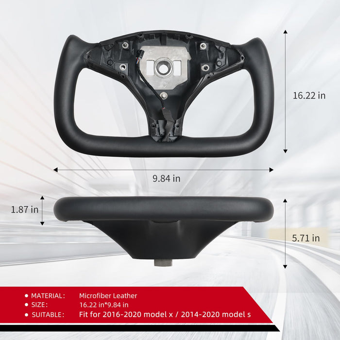 Yoke Steering Wheel for Tesla Model X 2016-2020 | Model S 2014-2020 | Black Microfiber Smooth Leather with Built-In Heating Function