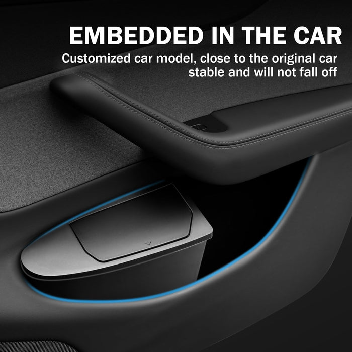 Door Built-In Trash Can for Tesla Model Y Juniper 2026 | Front Seat Push-Open Lid Garbage Bin | Waterproof ABS Door Organizer Insert Accessory