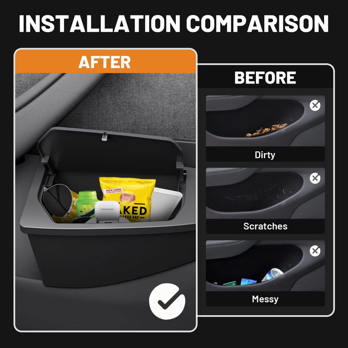 2PCS Front Door Trash Can for Tesla Model Y Juniper 2025-2026 | Side Door Storage Organizer with Push-to-Open Lid | ABS Garbage Bin Interior Accessory