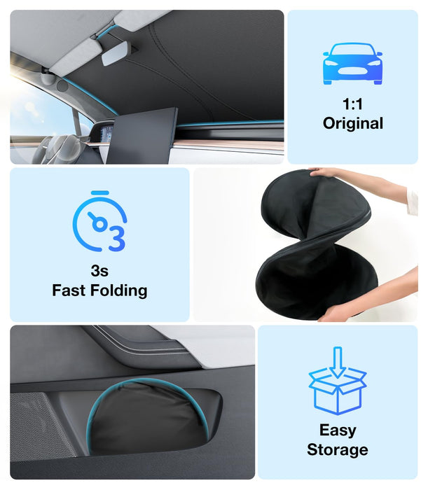 Tesla Model X 2016-2025 Windshield Sunshade - Ice Shield Tech, 100% Sun Blockage, Foldable with Storage Bag