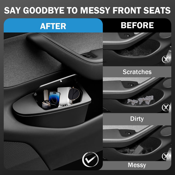 Door Built-In Trash Can for Tesla Model Y Juniper 2026 | Front Seat Push-Open Lid Garbage Bin | Waterproof ABS Door Organizer Insert Accessory