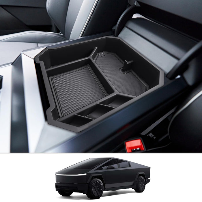 Tesla Cybertruck 2024-2025 Center Console Organizer - Wireless Charging Pad & Armrest Cup Holders, Black