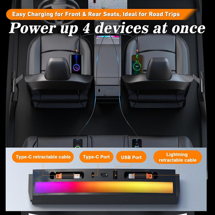 Model Y Juniper USB HUB Adapter with Interior LED Light & Retractable cable