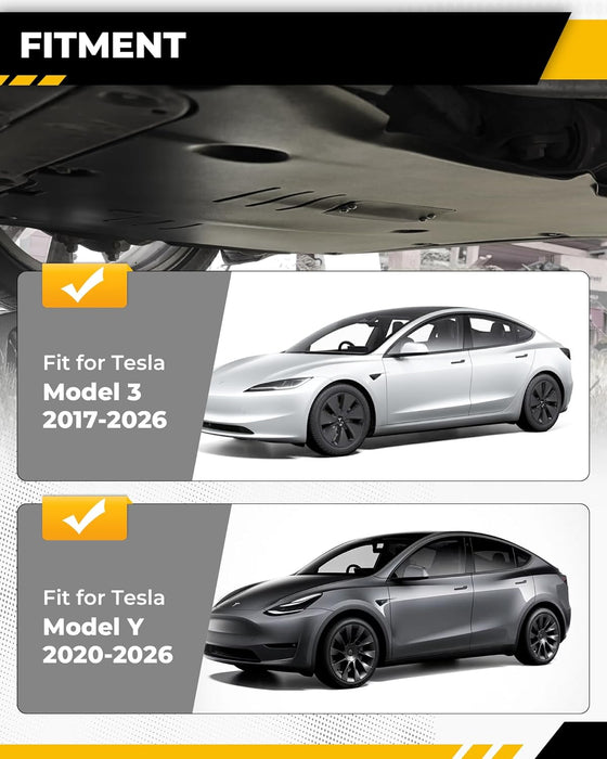 Aluminum Front Skid Plate | Underbody Engine Guard for Tesla Model 3 2017-2026 & Model Y 2020-2026 — 2.5mm Powder-Coated with Sound Insulation