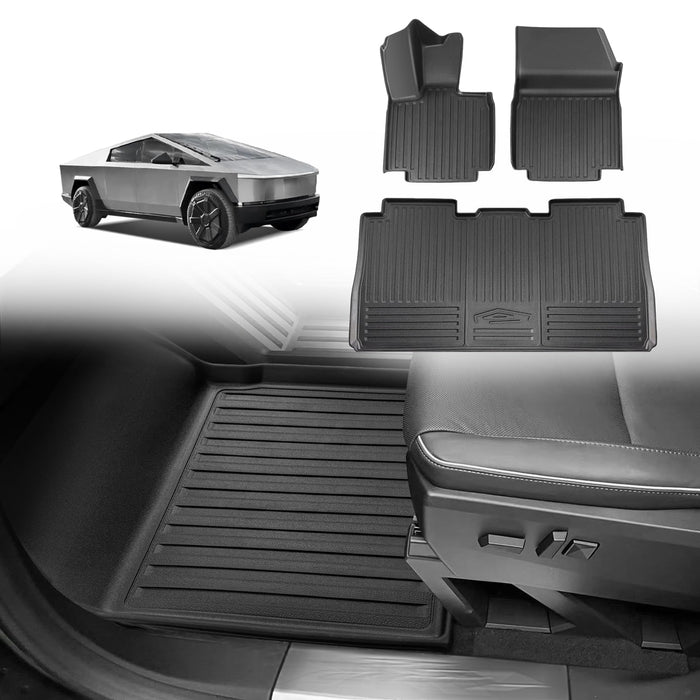 Tesla Cybertruck 2023-2024 All-Weather Floor Mats - 3D Custom Fit Black TPE Liners for 1st & 2nd Row