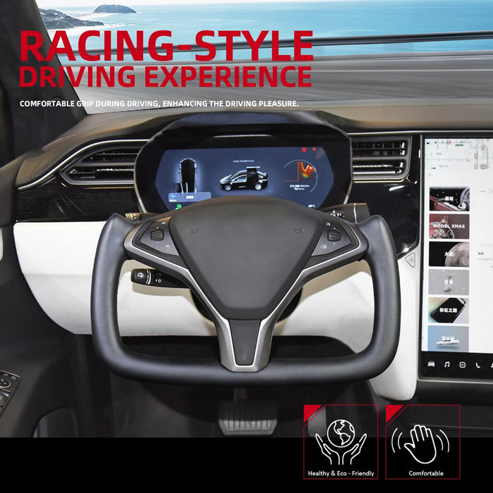 Yoke Steering Wheel for Tesla Model X 2016-2020 | Model S 2014-2020 | Black Microfiber Smooth Leather with Built-In Heating Function