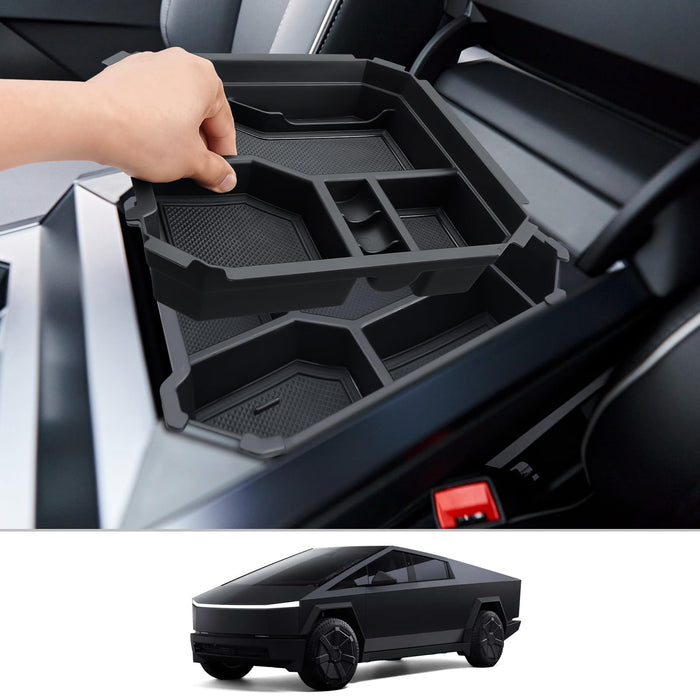 Tesla Cybertruck 2024-2025 Center Console Organizer - Wireless Charging Pad & Armrest Cup Holders, Black