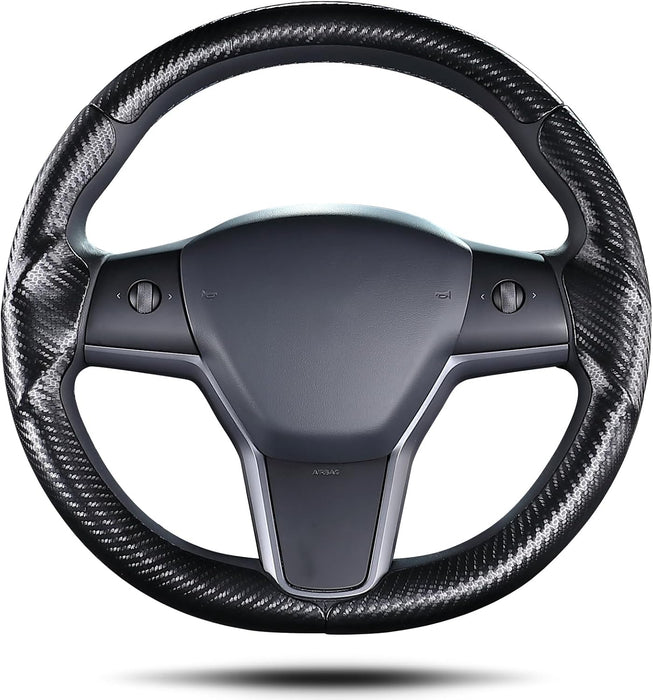 Steering Wheel Cover for Tesla Model 3 (2017-2023) | Model Y (2020-2024) | Black Non-Slip Leather Protector