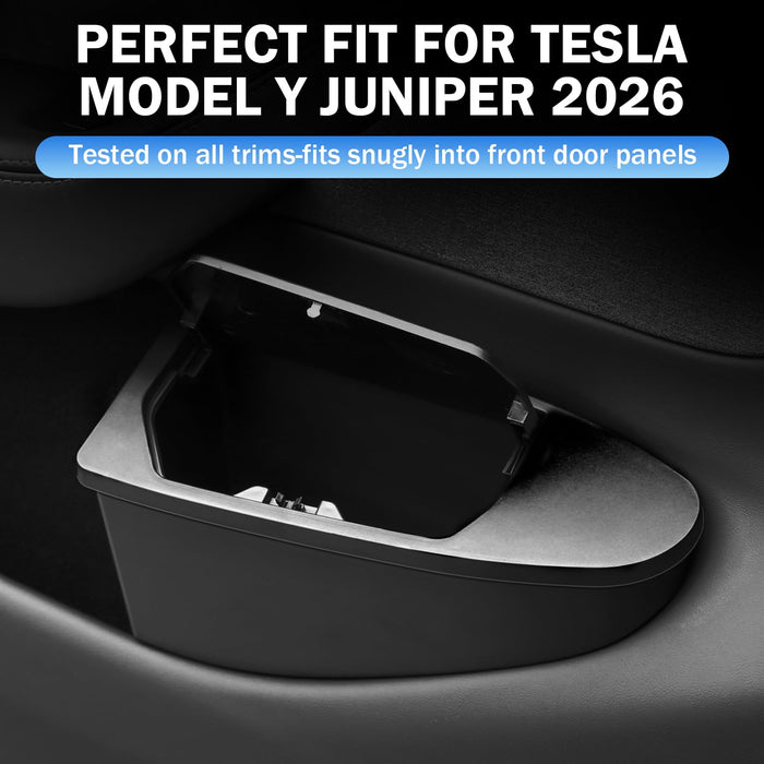 Door Built-In Trash Can for Tesla Model Y Juniper 2026 | Front Seat Push-Open Lid Garbage Bin | Waterproof ABS Door Organizer Insert Accessory