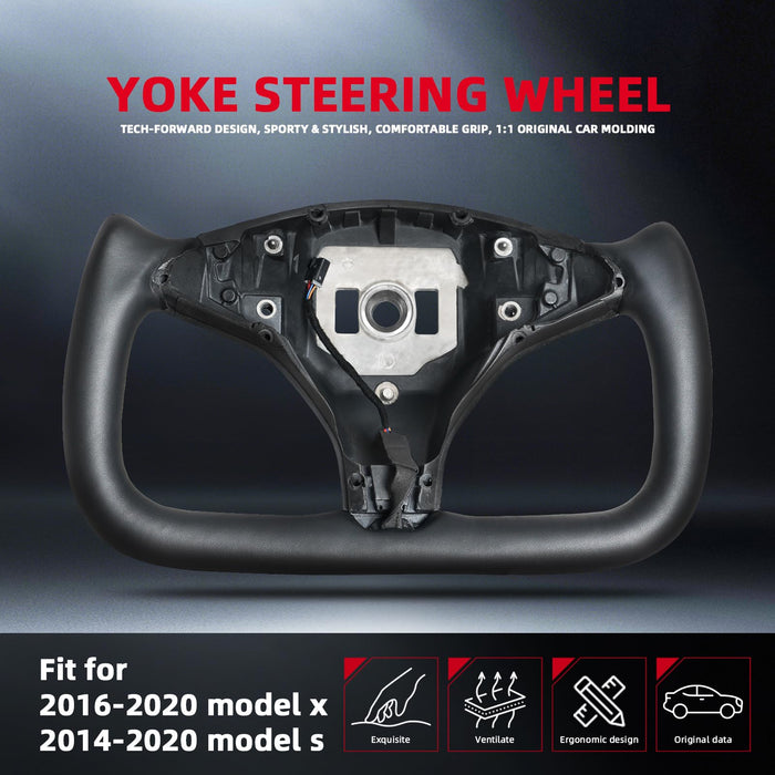Yoke Steering Wheel for Tesla Model X 2016-2020 | Model S 2014-2020 | Black Microfiber Smooth Leather with Built-In Heating Function
