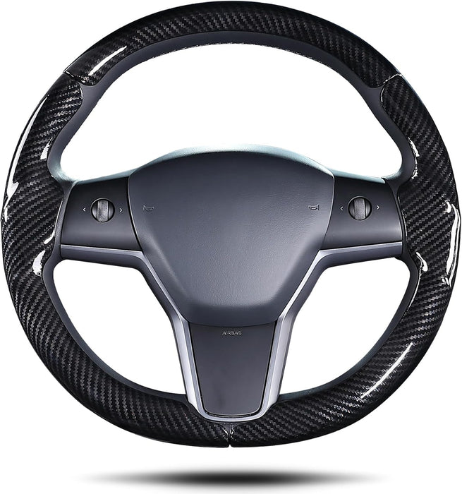 Steering Wheel Cover for Tesla Model 3 (2017-2023) | Model Y (2020-2024) | Black Non-Slip Leather Protector