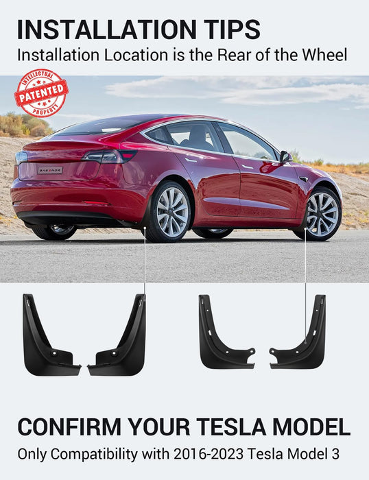 Tesla Model 3 Highland 2024-2025 Mud Flaps - No Drilling, All-Weather Splash Guards (Set of 4)