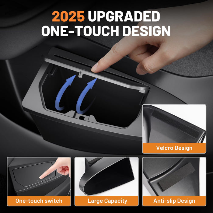 2PCS Front Door Trash Can for Tesla Model Y Juniper 2025-2026 | Side Door Storage Organizer with Push-to-Open Lid | ABS Garbage Bin Interior Accessory