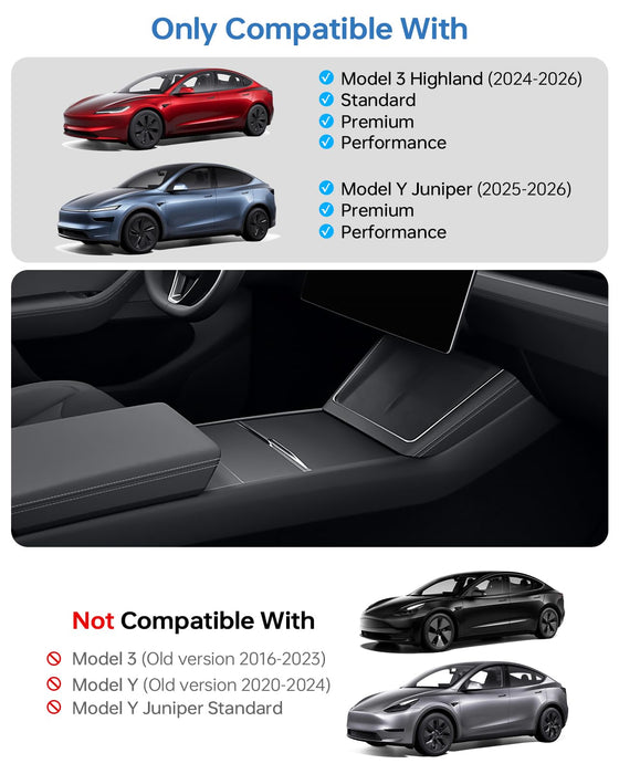 Center Console Organizer Set for Tesla Model Y Juniper 2025-2026 | Tesla Model 3 Highland 2024-2026 | Smooth Sliding Wear-Resistant Storage Tray Set | Easy-Clean Interior Accessory | 4PCS Black