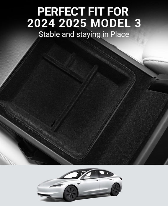 2024-2025 Tesla Model 3 Highland Armrest Hidden Storage Box - [Carbon Fiber] Design Hidden Center Console Organizer, 1PC