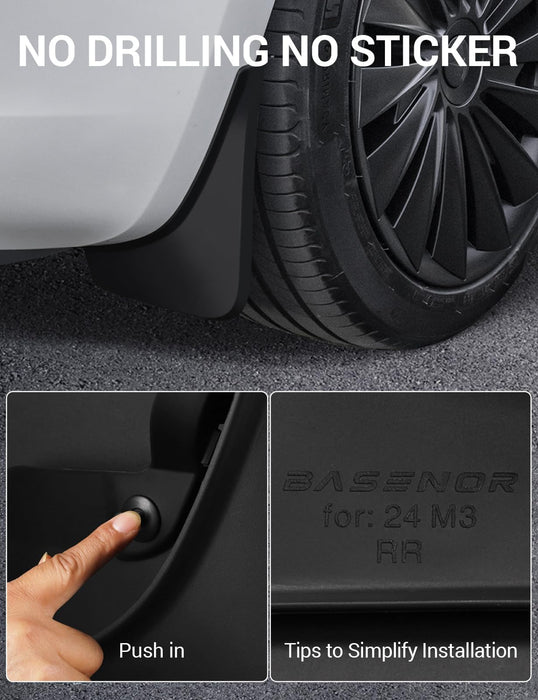 Tesla Model 3 Highland 2024-2025 Mud Flaps - No Drilling, All-Weather Splash Guards (Set of 4)