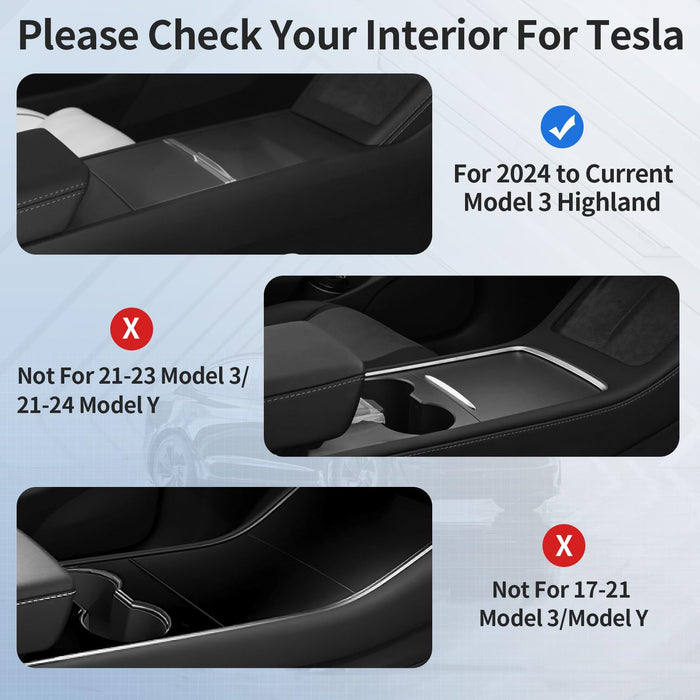 Tesla Model 3 Highland 2024-2025 Center Console Organizer Tray - Hidden Armrest Box & Cup Holder, Matte Black