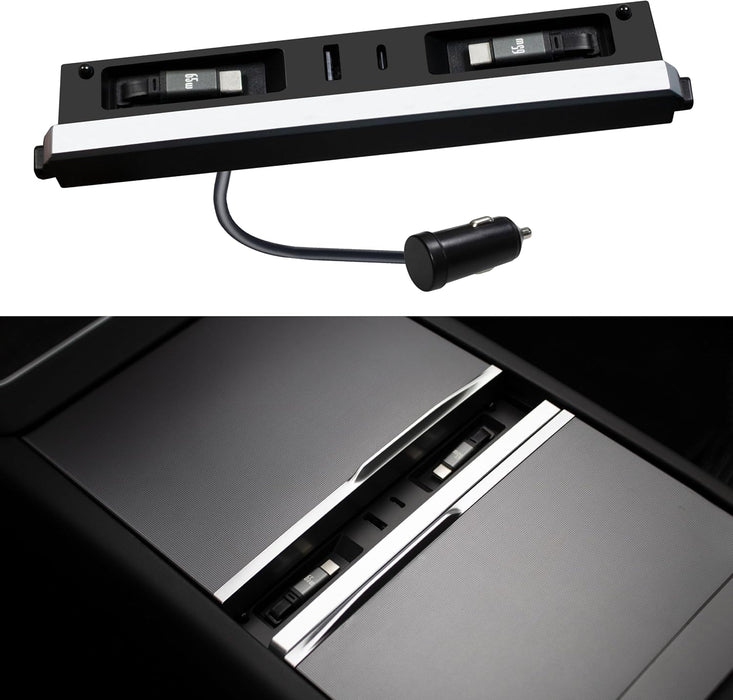 Retractable dual cable USB hub in Tesla Model 3 and Model Y center console