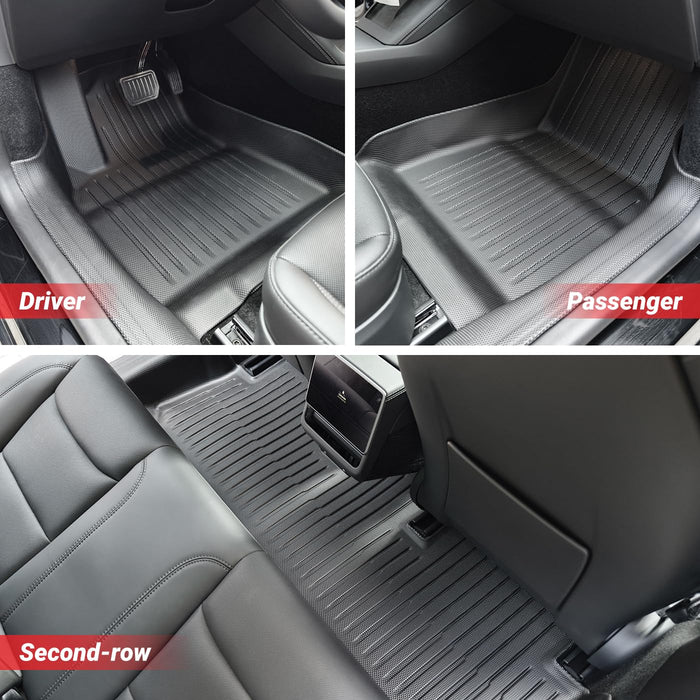 Tesla Model 3 Highland 2024 Floor Mat Set with Door Sill Protector - 6PCS Full Cover TPE Waterproof