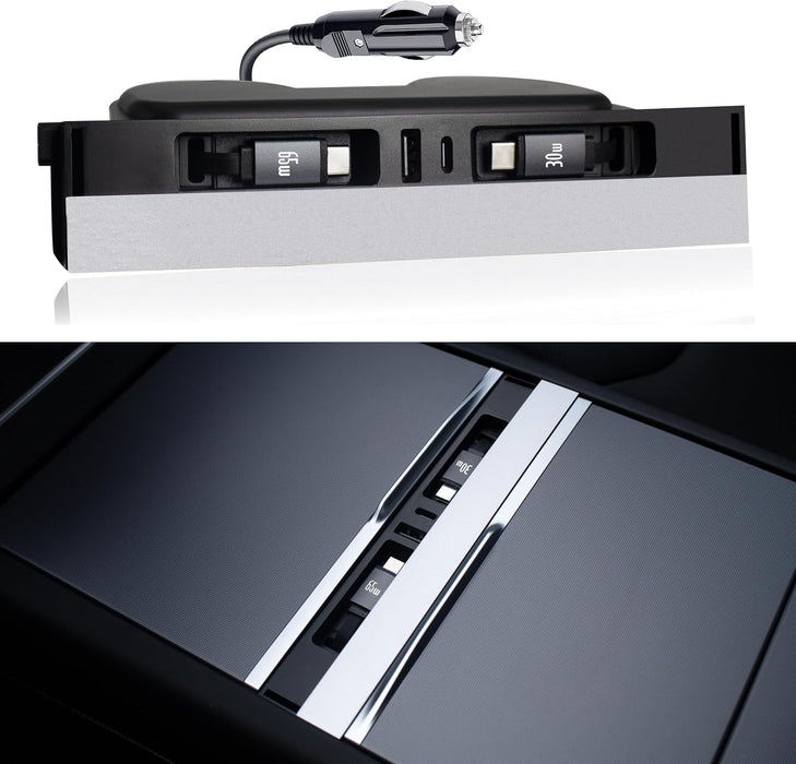 Retractable dual cable USB hub in Tesla Model 3 and Model Y center console