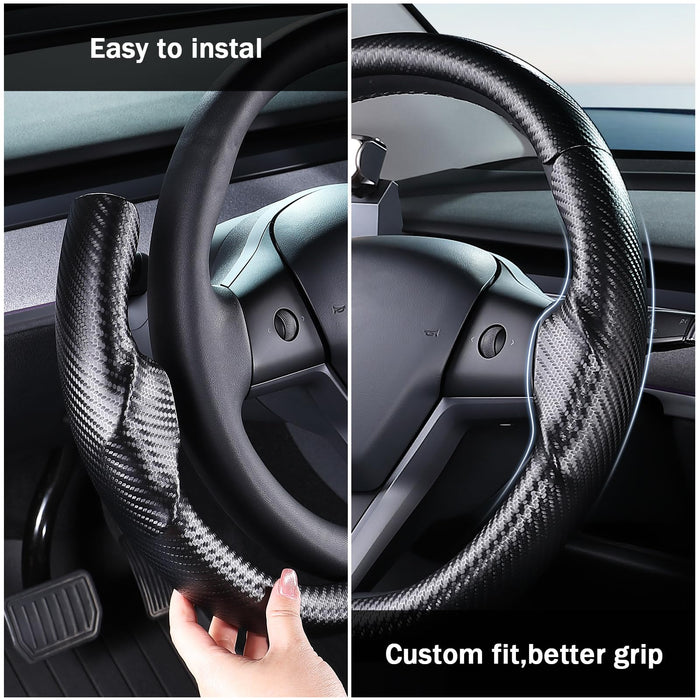 Carbon Fiber Steering Wheel Cover for Tesla Model 3 (2017-2023) | Model Y (2020-2024) | Matte Black Interior Accessory | Tesla Model 3/Y Upgrade