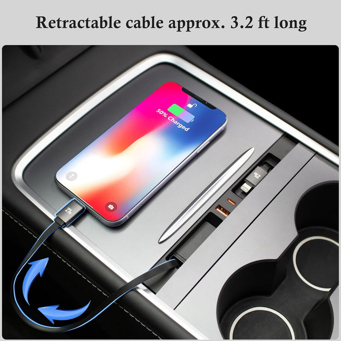 Retractable dual cable USB hub in Tesla Model 3 and Model Y center console