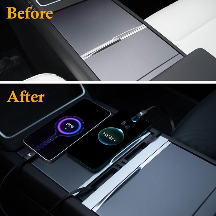Retractable dual cable USB hub in Tesla Model 3 and Model Y center console