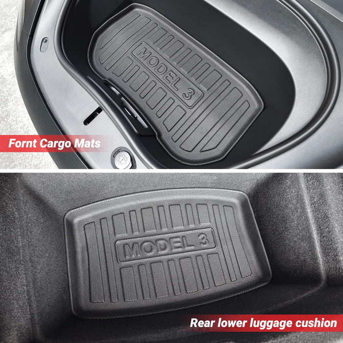 Tesla Model 3 Highland 2024 Floor Mat Set with Door Sill Protector - 6PCS Full Cover TPE Waterproof